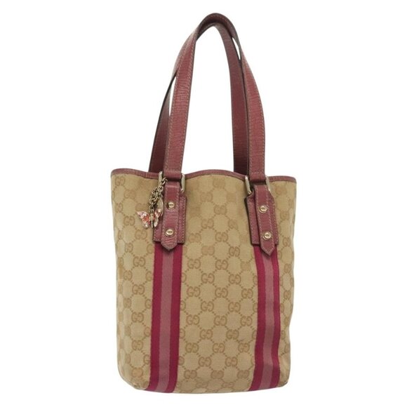 GUCCI GG Canvas Sherry Line Tote Bag Beige Gold Auth 140181 - Picture 1 of 16